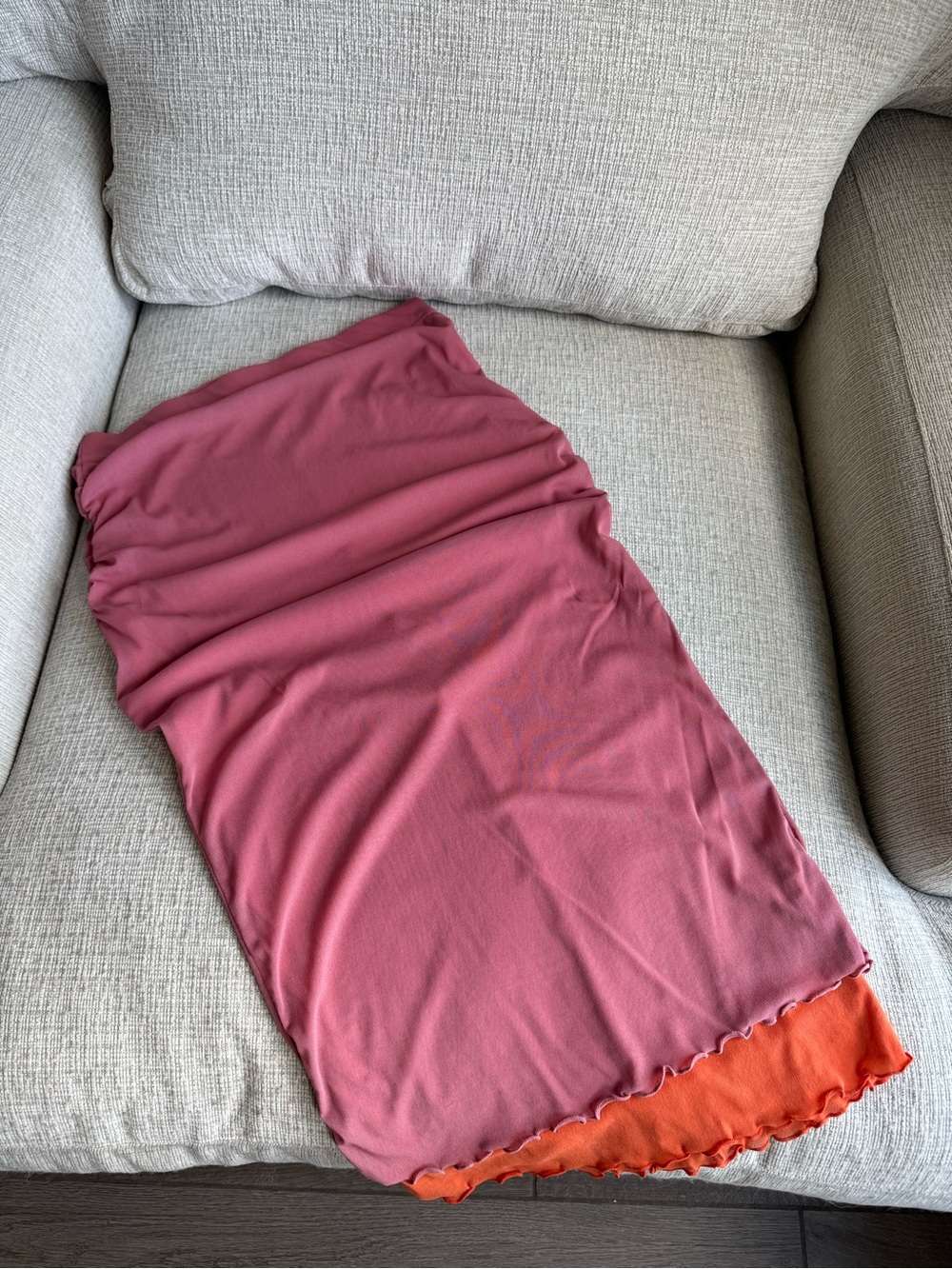 Free People Pink Midi Skirt with Orange Ruffle Hem